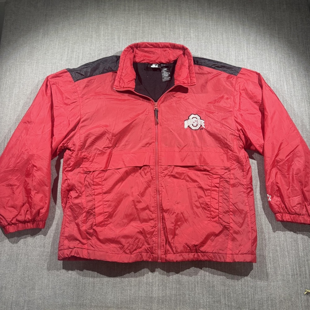 Ohio‎ State Buckeyes Jacket Mens XL Red NCAA Football Starter Full Zip Spell out